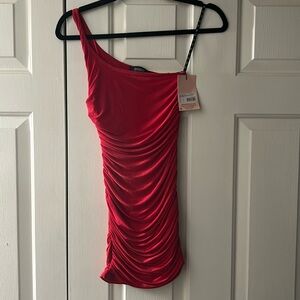 Misguided one shoulder slinky ruched mini dress